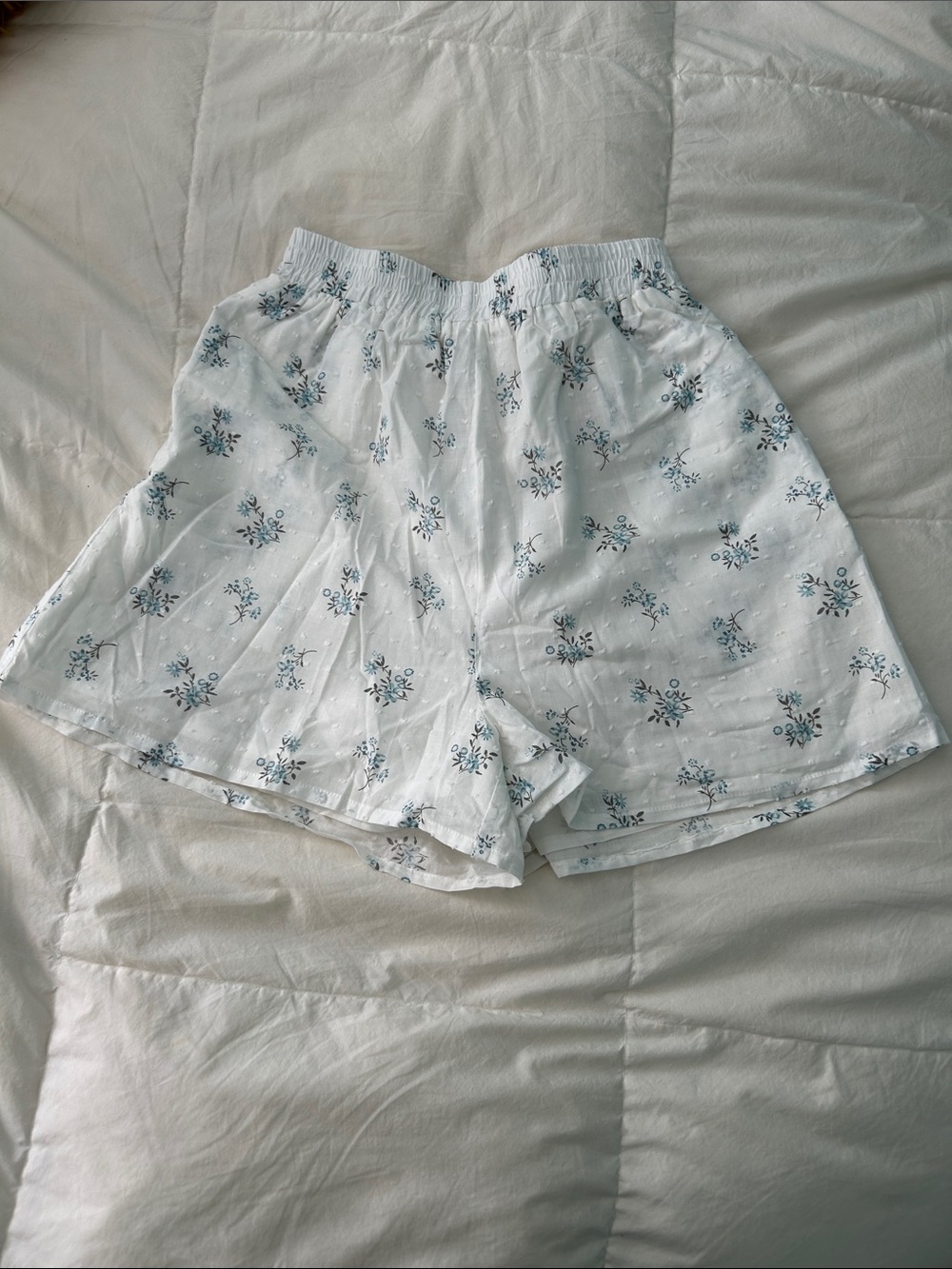 Women's High-Waist White Floral Cotton Shorts